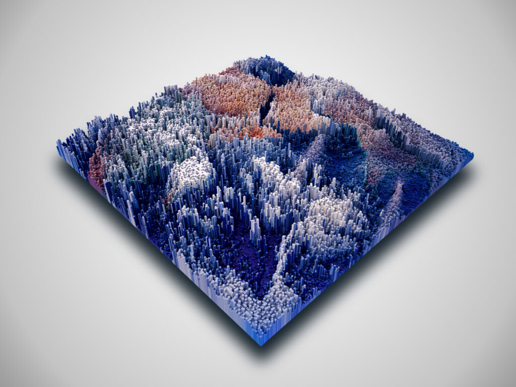 3d isometric cube landscape with extruding blocks